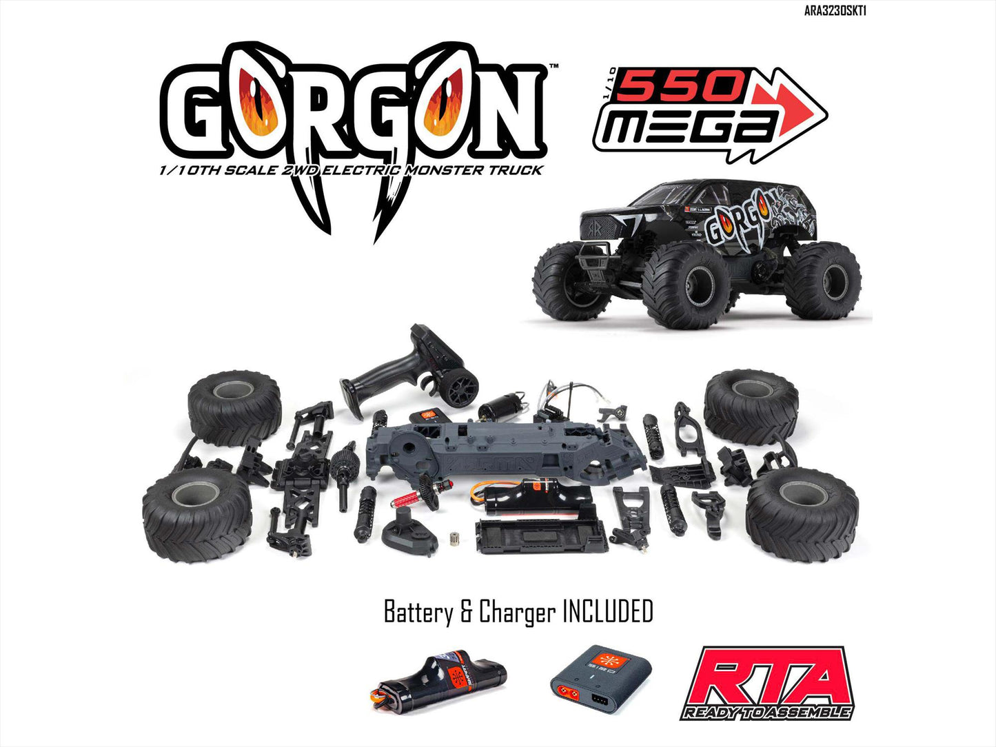 1/10 GORGON MEGA 550 2WD MT RTA Kit w/Batt & Chg Gunmetal