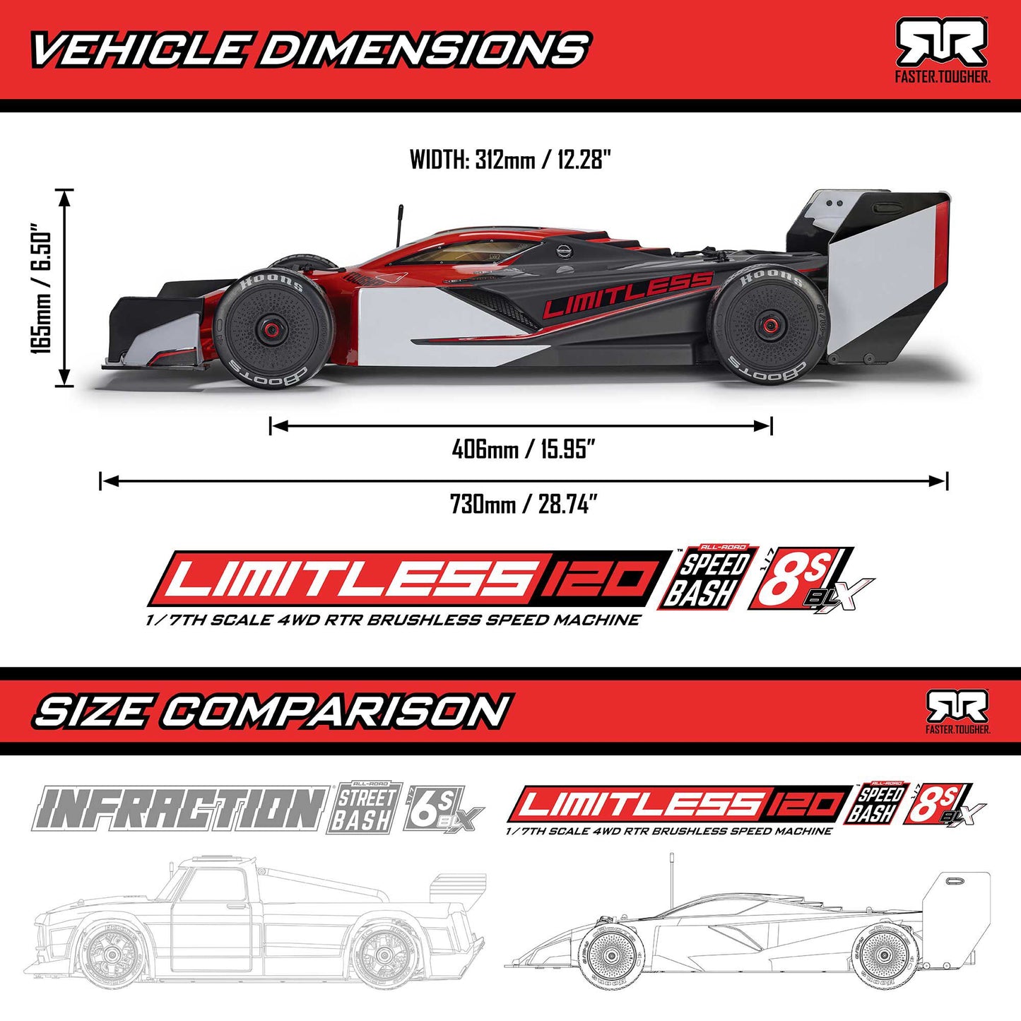 ** PREORDER 05-10-2025 ** 1/7 LIMITLESS 8S AVC 4X4 RTR BLX Street Speed, SPEED MACHINE Red/Black C-ARA7816T1