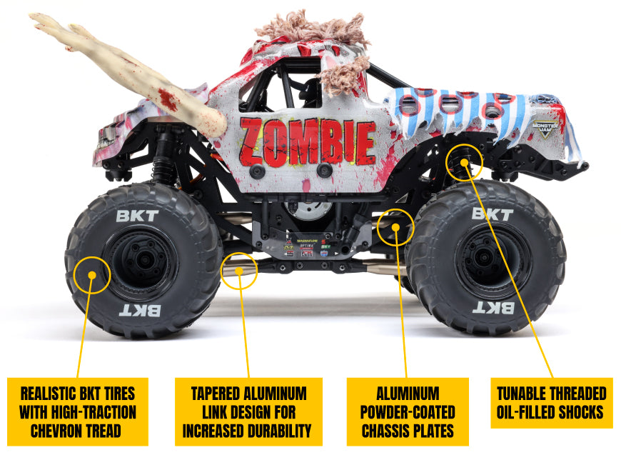 PRE-ORDER 14/08 1/18 Mini LMT Zombie 2S 4X4 RTR Brushed Monster Truck With Battery & Charger