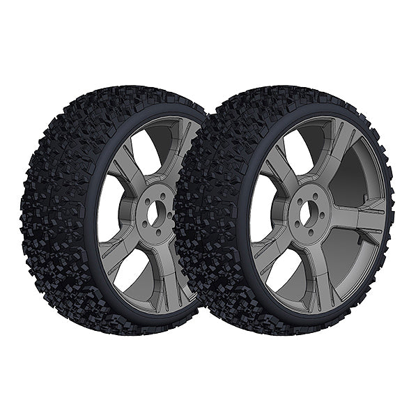 CORALLY OFFROAD 1/8 BUGGY TYRES NINJA LOW PROFILE GLUED ON BLACK RIMS 1 PAIR - High-Speed RTR RC Truck