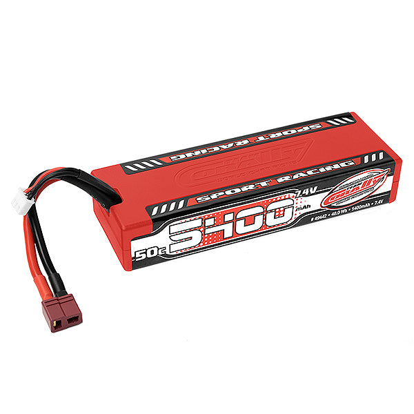 CORALLY SPORT RACING 50C LIPO BATTERY 5400MAH 7.4V STICK 2S HARD WIRE T-PLUG - High-Speed RTR RC Truck
