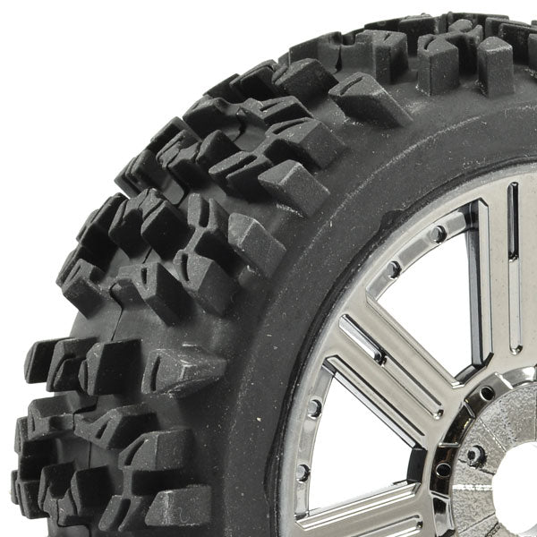 FASTRAX 1/8 MAZE BLOCK MOUNTED ON 8-SPOKE BLACK CHROME (PR) - RC Hobby Product