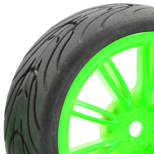 FASTRAX 1/10 STREET/TREAD TYRE 20SP GREEN WHEEL - RC Hobby Product