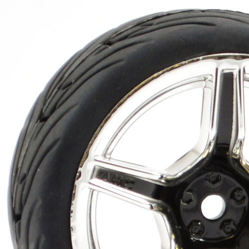 FASTRAX 1/10 STREET/TREAD TYRE 5SP BLACK/CHROME WHEEL - RC Hobby Product