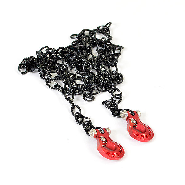 FASTRAX DELUXE ALUMINIUM RED WINCH HOOKS & BLACK CHAIN SET - RC Hobby Product