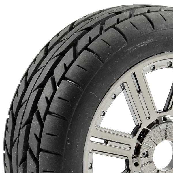 FASTRAX 1/8 EAGLE TREAD MOUNTED ON 8-SPOKE BLACK CHROME (PR) - RC Hobby Product