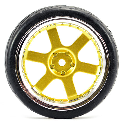 FASTRAX 1/10 STREET/TREAD TYRE 6-SPOKE GOLD/CHROME WHEEL - RC Hobby Product