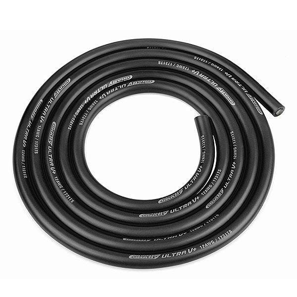 CORALLY ULTRA V+ SILICONE WIRE SUPER FLEXIBLE BLACK 12AWG 1731/0.05 STRANDS OD4.5MM 1M - High-Speed RTR RC Truck