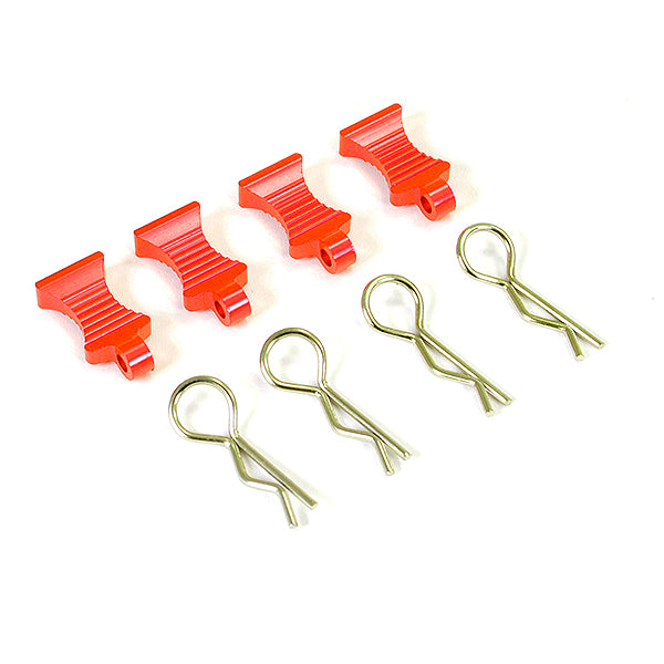 FASTRAX PRO ALUMINIUM EASYPULL TABS & BODYCLIPS (4PC) - RED - RC Hobby Product