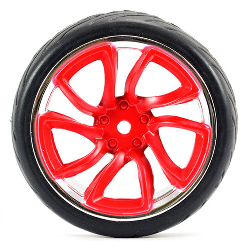 FASTRAX 1/10 STREET/TREAD TYRE TRI-5 RED/CHROME WHEEL - RC Hobby Product