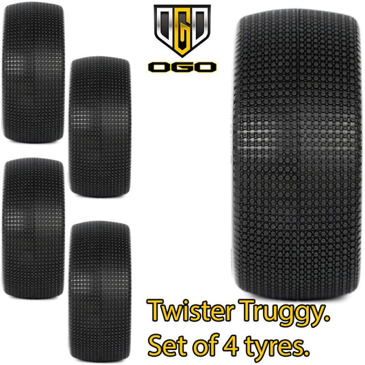 OGO 1/8 Truggy Twister Tyres - Med/Soft - Red Dot - 4Pcs