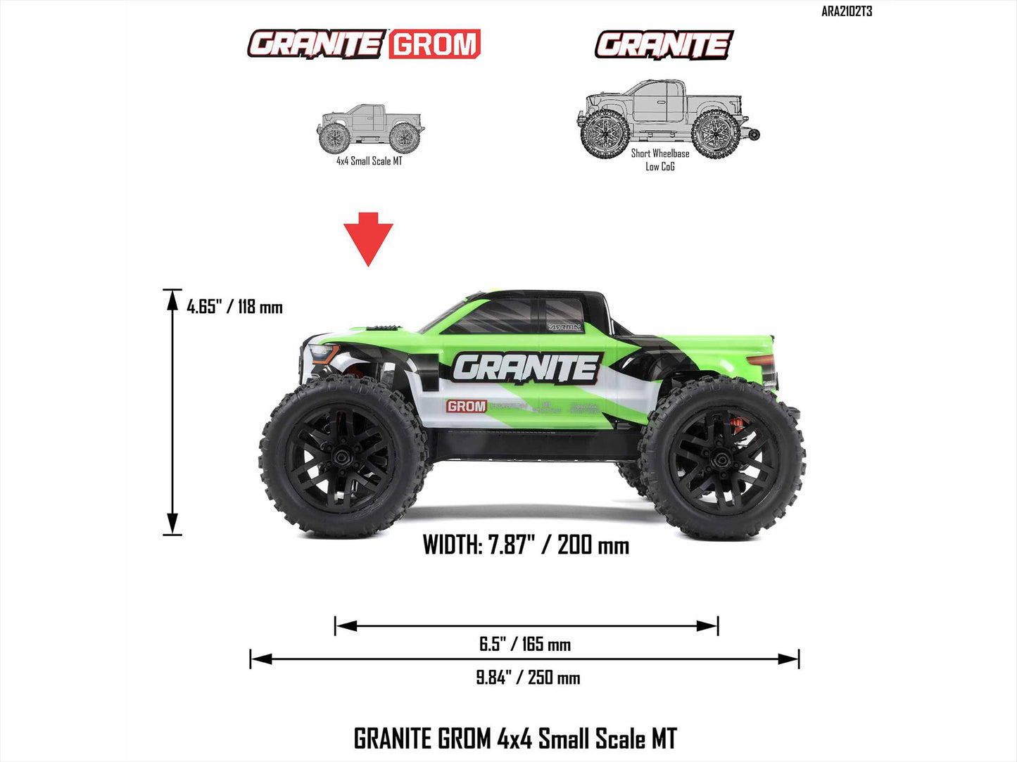 1/18 GRANITE GROM MEGA 4X4 MT with Battery & Charger Green