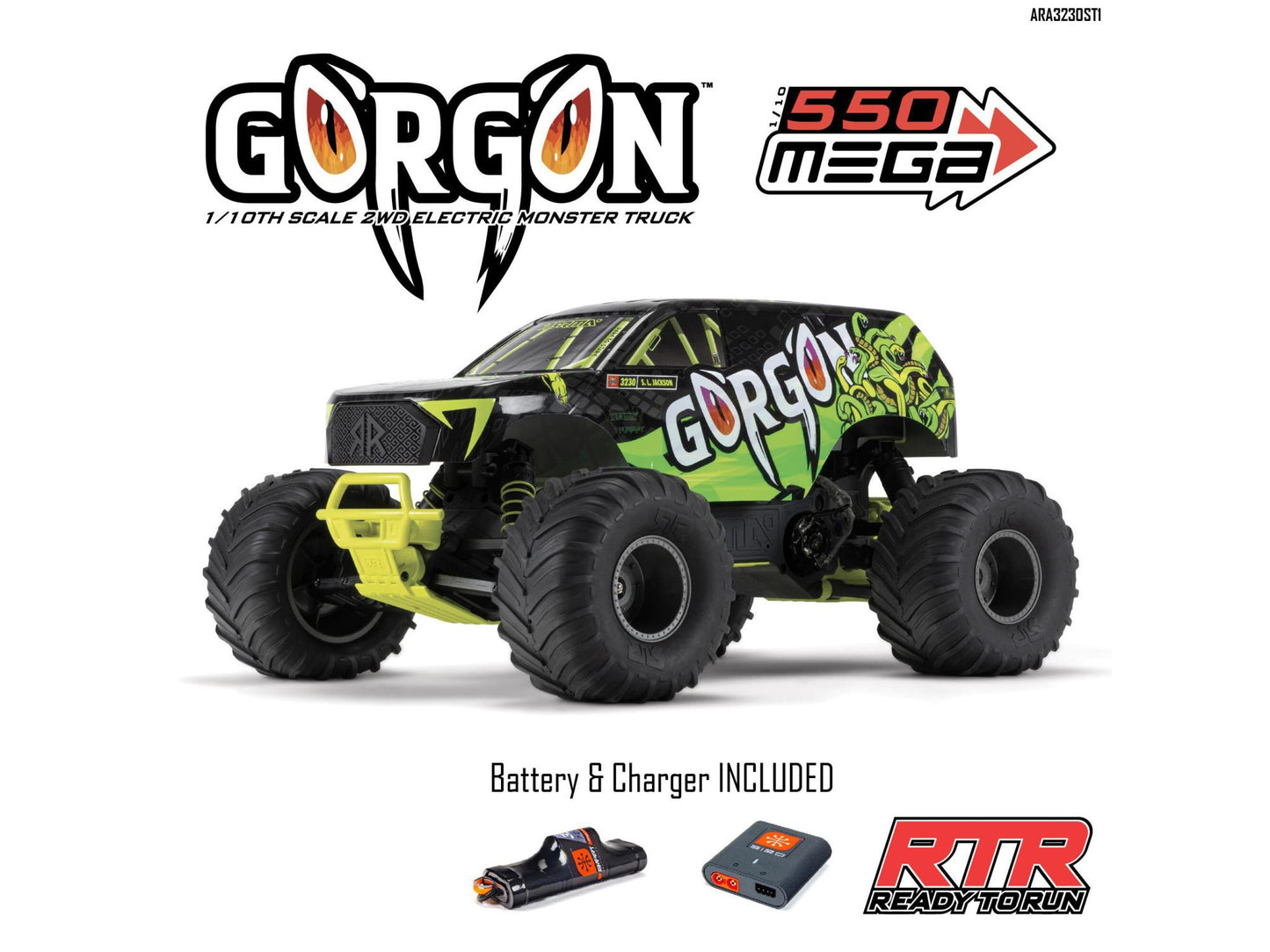 1/10 GORGON MEGA 550 2WD MT with Battery & Charger Yellow