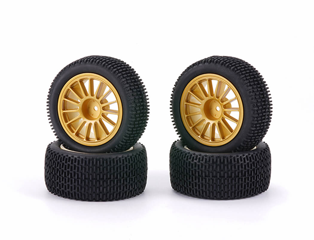 CARISMA M48S DIRT SPEC TYRES MOUNTED GOLD MULTISPOKE WHEELS