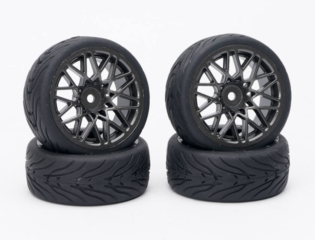 FASTRAX 1/10 STREET/TREAD TYRE STAR SPOKE GUN METAL WHEEL COMPLETE SET OF 4
