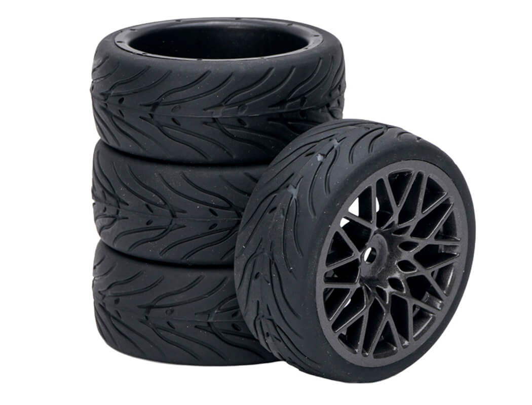 FASTRAX 1/10 STREET/TREAD TYRE STAR SPOKE GUN METAL WHEEL COMPLETE SET OF 4