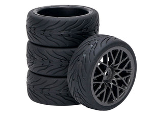 FASTRAX 1/10 STREET/TREAD TYRE STAR SPOKE GUN METAL WHEEL COMPLETE SET OF 4