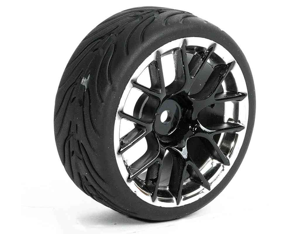 FASTRAX 1/10 STREET/TREAD TYRE 14SP BLACK/CHROME WHEEL