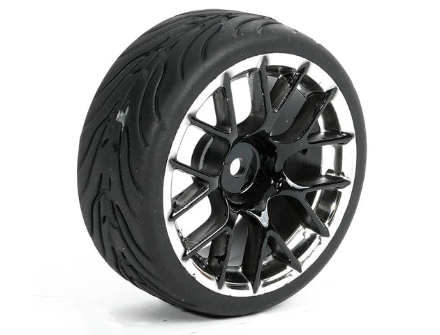 FASTRAX 1/10 STREET/TREAD TYRE 14SP BLACK/CHROME WHEEL