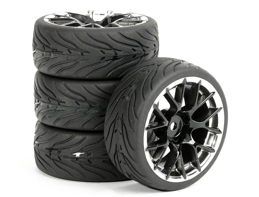 FASTRAX 1/10 STREET/TREAD TYRE 14SP BLACK/CHROME WHEEL