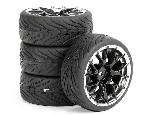 FASTRAX 1/10 STREET/TREAD TYRE 14SP BLACK/CHROME WHEEL