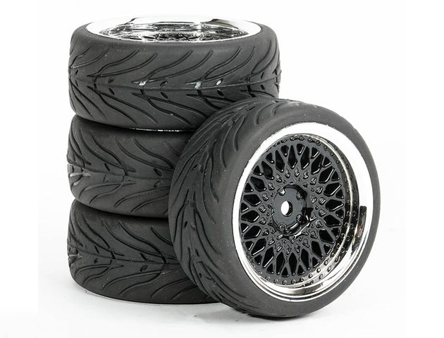 FASTRAX 1/10 STREET/TREAD TYRE CLASSIC BLACK/CHROME WHEEL