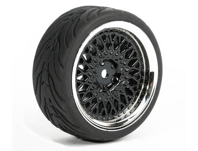 FASTRAX 1/10 STREET/TREAD TYRE CLASSIC BLACK/CHROME WHEEL