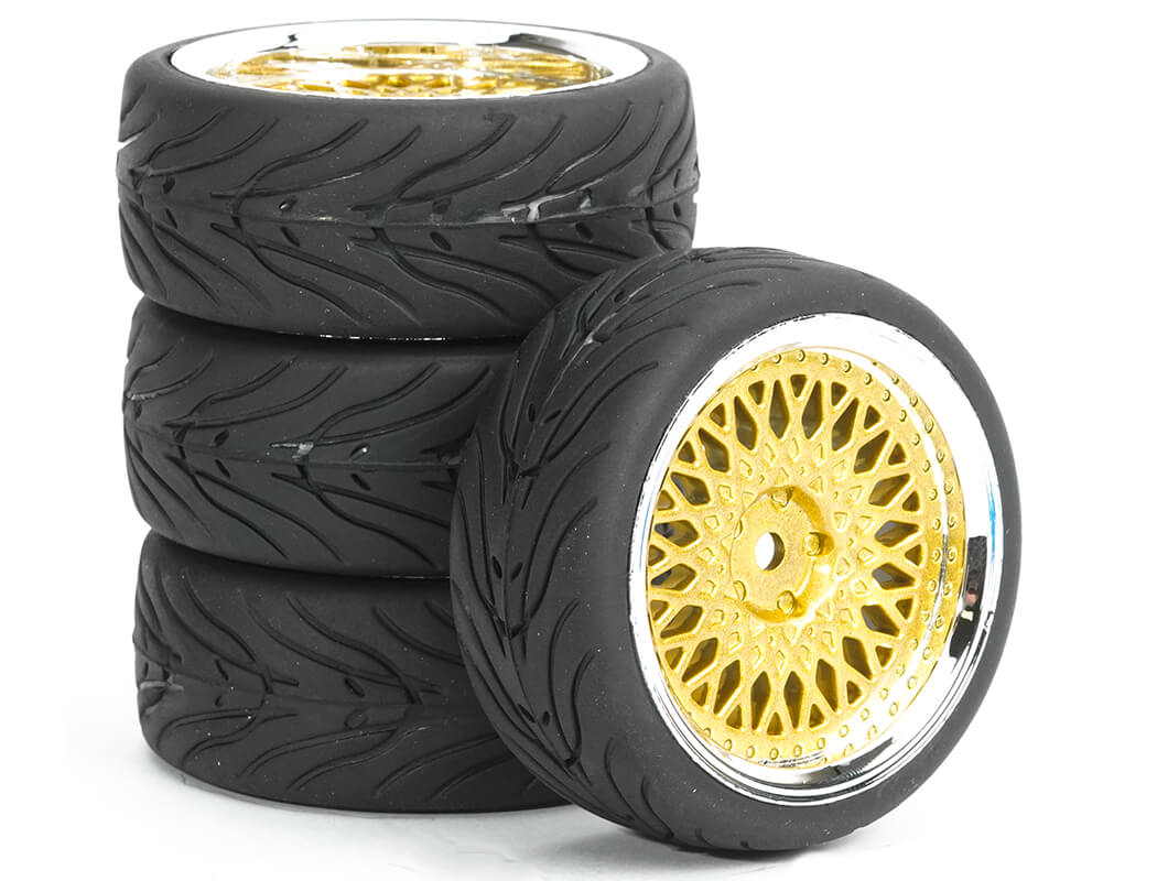 FASTRAX 1/10 STREET/TREAD TYRE CLASSIC GOLD/CHROME WHEEL