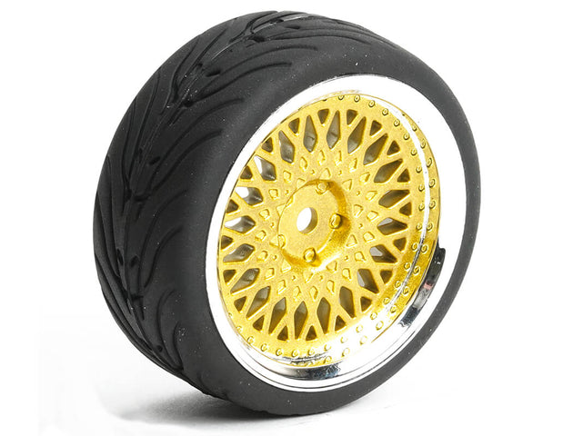 FASTRAX 1/10 STREET/TREAD TYRE CLASSIC GOLD/CHROME WHEEL