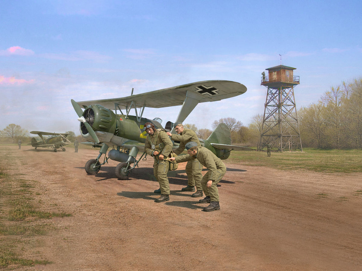 Luftwaffe Pilot School (Hs 123A Training Biplane & 3 Figures)