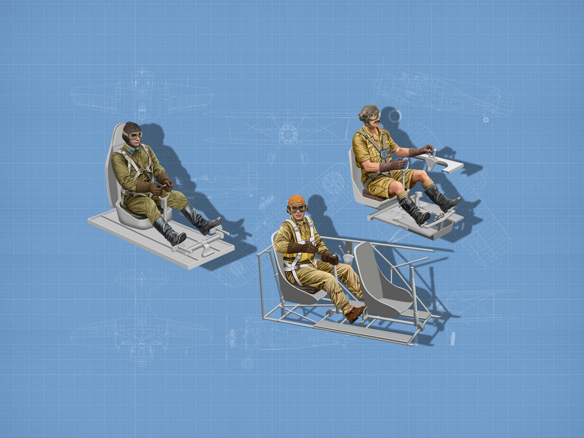 WWII Allies Pilots In The Cockpit (British / American / Soviet) 3 Figures