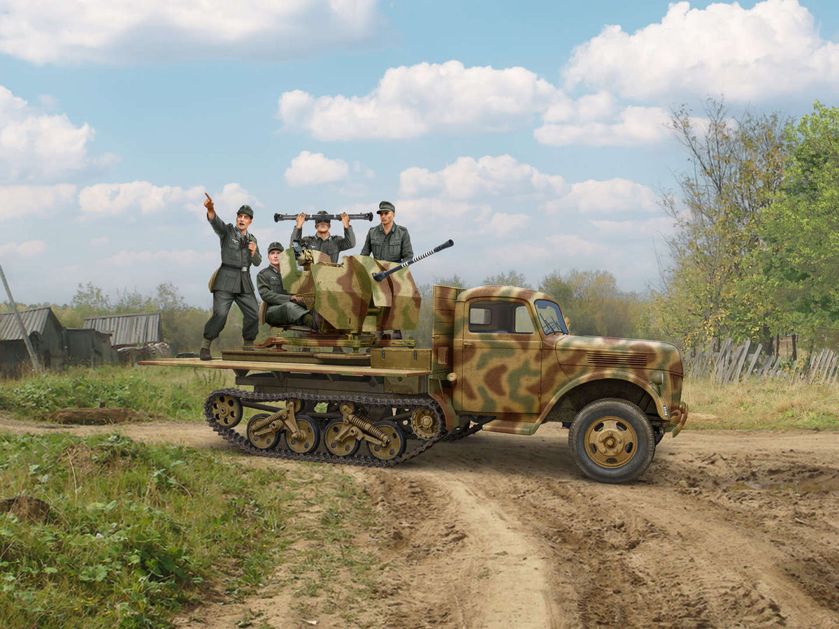 "Achtung! Sie fliegen!" Sd.Kfz.3b with 2 cm Flak 38 and 4 Crew Figures