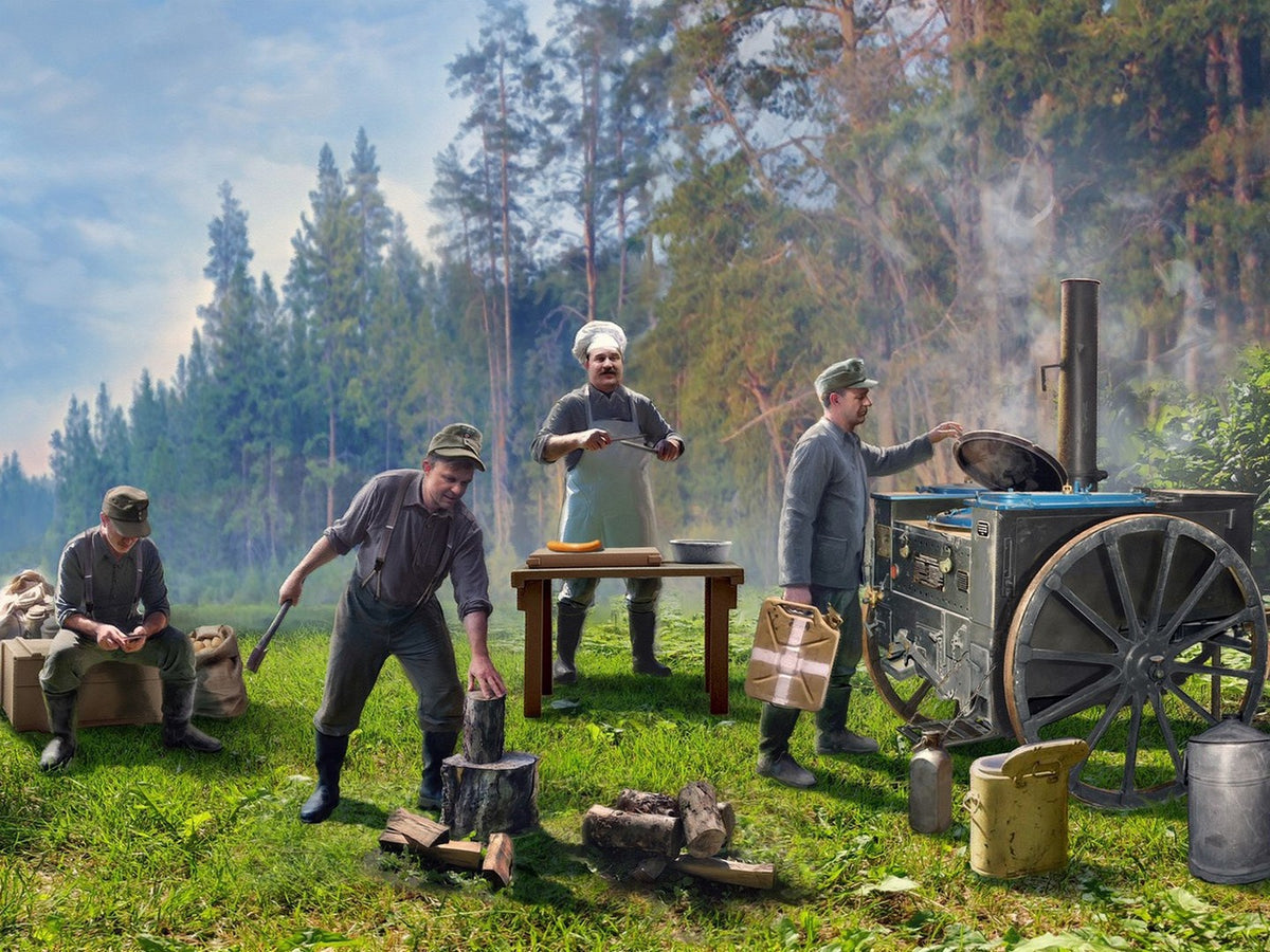 Feldküche WWII German Field Kitchen with Cooks (4 Figures & Accessories)
