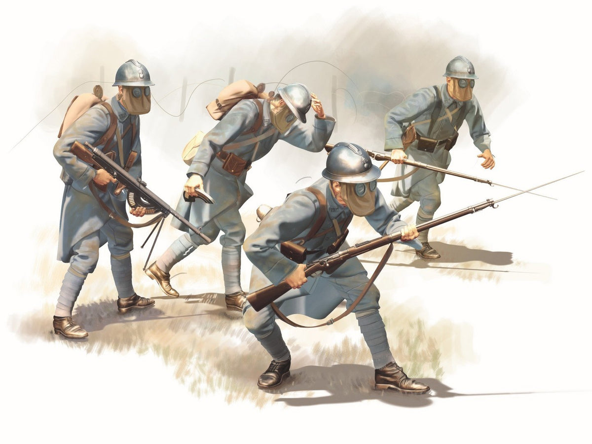 French Infantry In Gas Masks (1918) 4 Figures