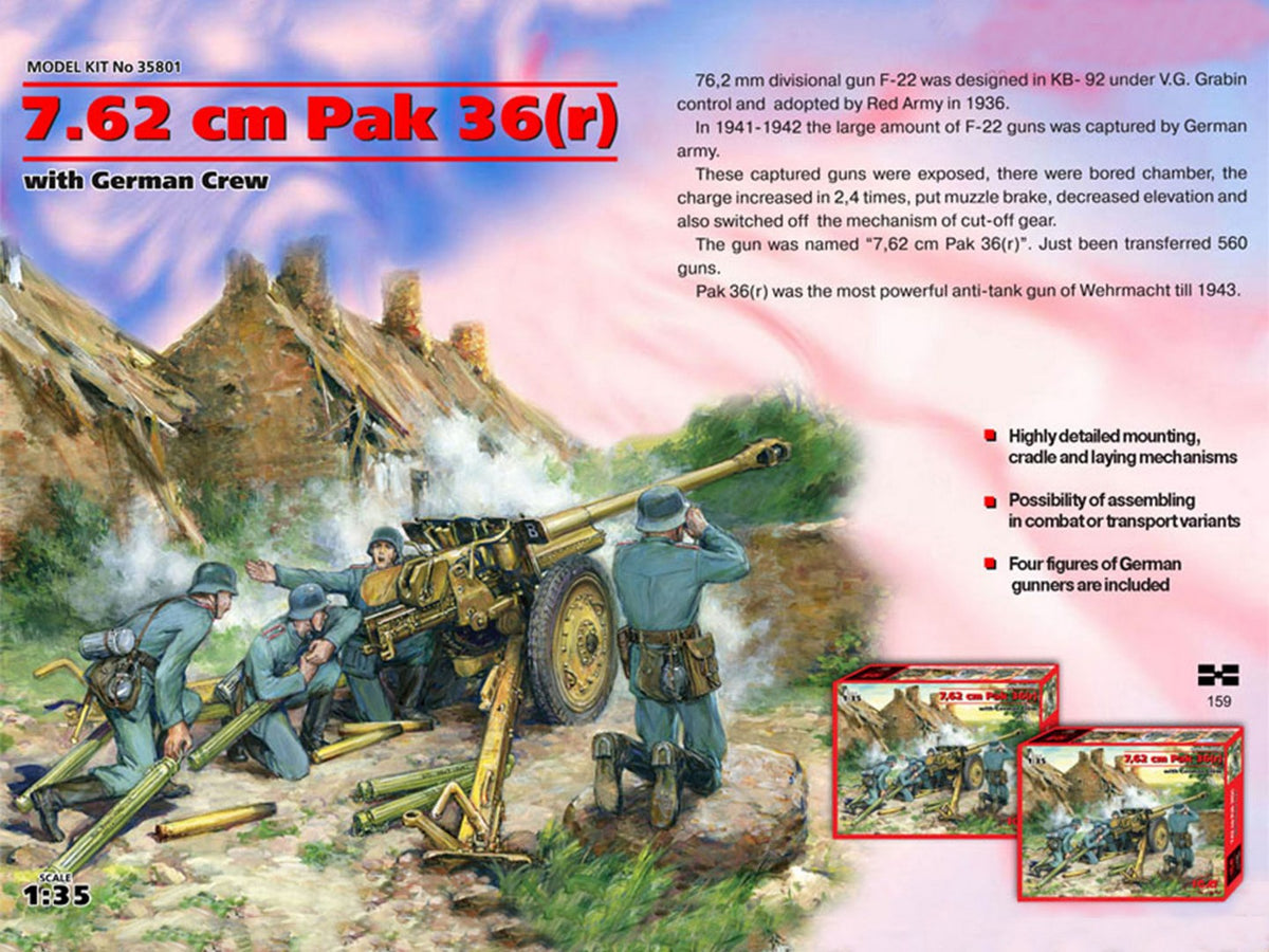 7 62 cm Pak 36(r) with 4 German Crew Figures