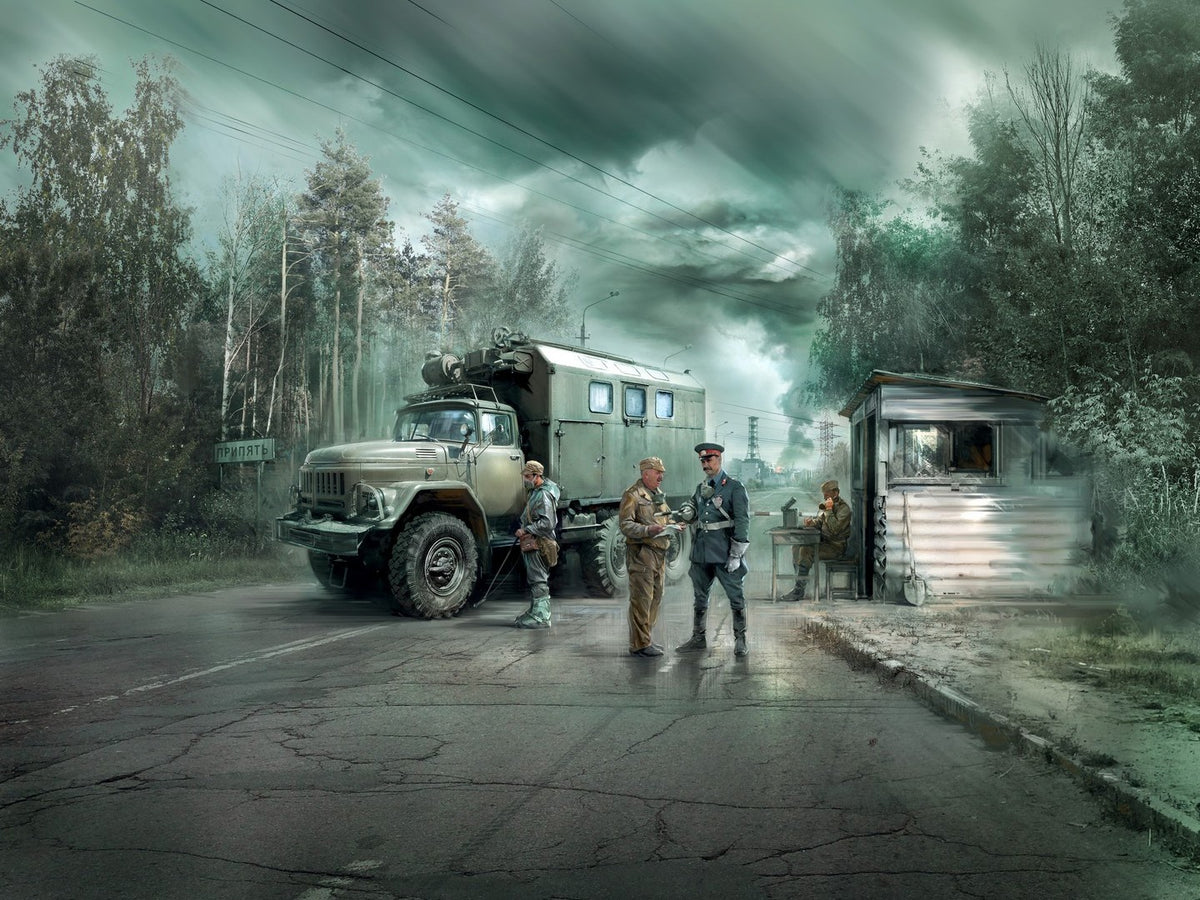 Chernobyl #1 Radiation Monitoring Station (ZiL Truck / Barrier Checkpoint & 5 Figures)