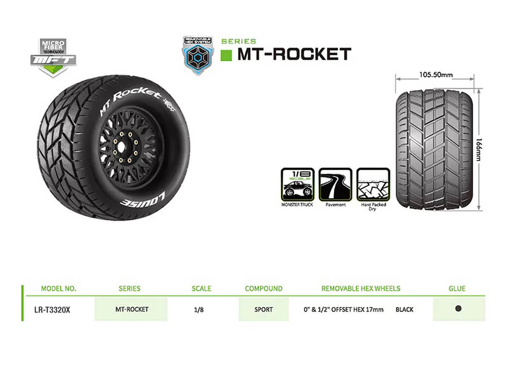 LOUISE RC MT-ROCKET REMOVABLE HEX 17MM 1/8 0" & 1/2" OFFSET