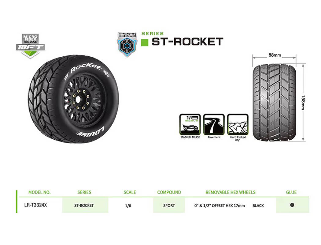 LOUISE RC ST-ROCKET REMOVABLE HEX 17MM 1/8 0" & 1/2" OFFSET