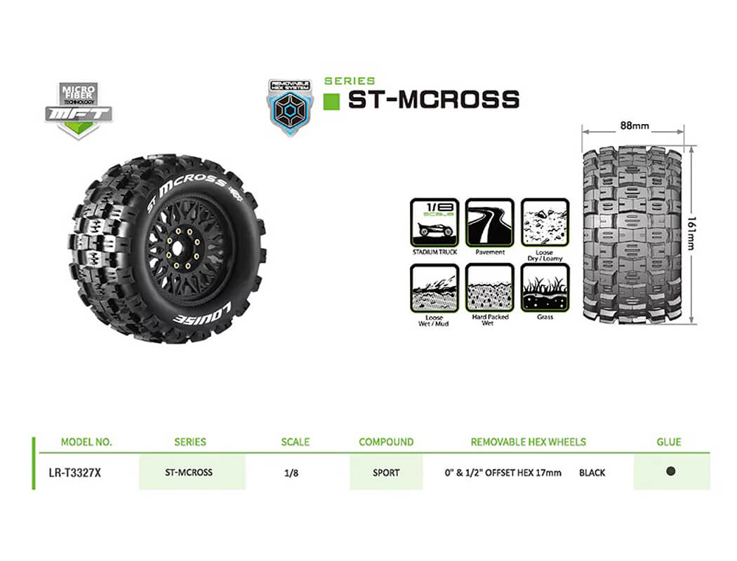 LOUISE RC ST-MCROSS REMOVABLE HEX 17MM 1/8 0" & 1/2" OFFSET