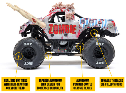 1/18 LOSI Mini LMT Zombie 2S 4X4 RTR Brushed Monster Truck With Battery & Charger #LOS01026T4