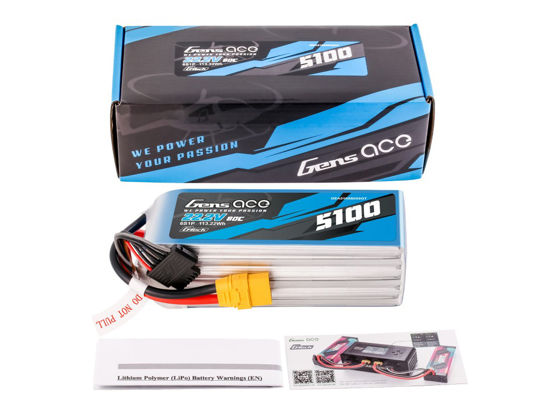 Li-Po G-Tech 6S 22.2V 5100mAh 80C with XT90