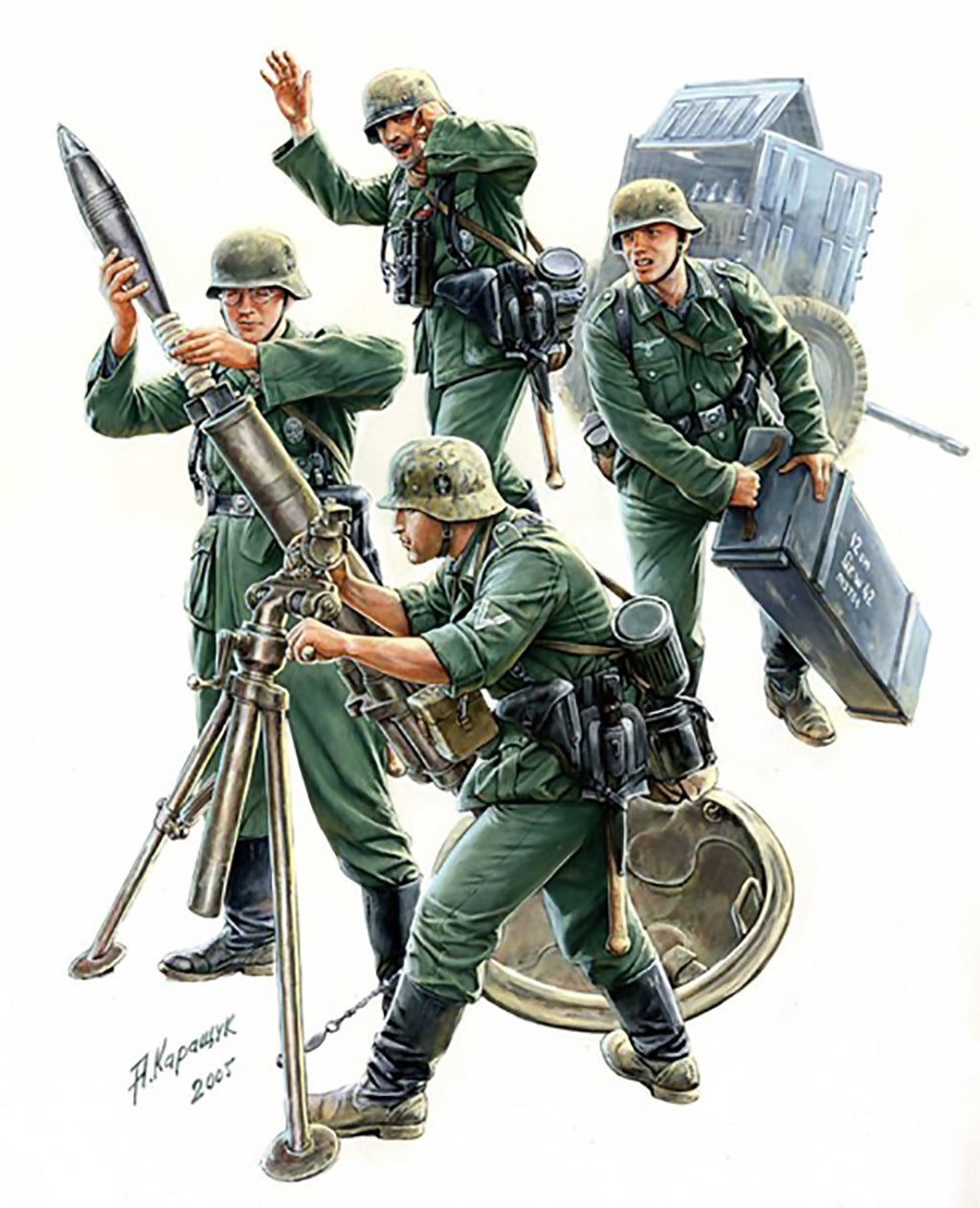German 120mm Mortar 42 with Trailer & Crew