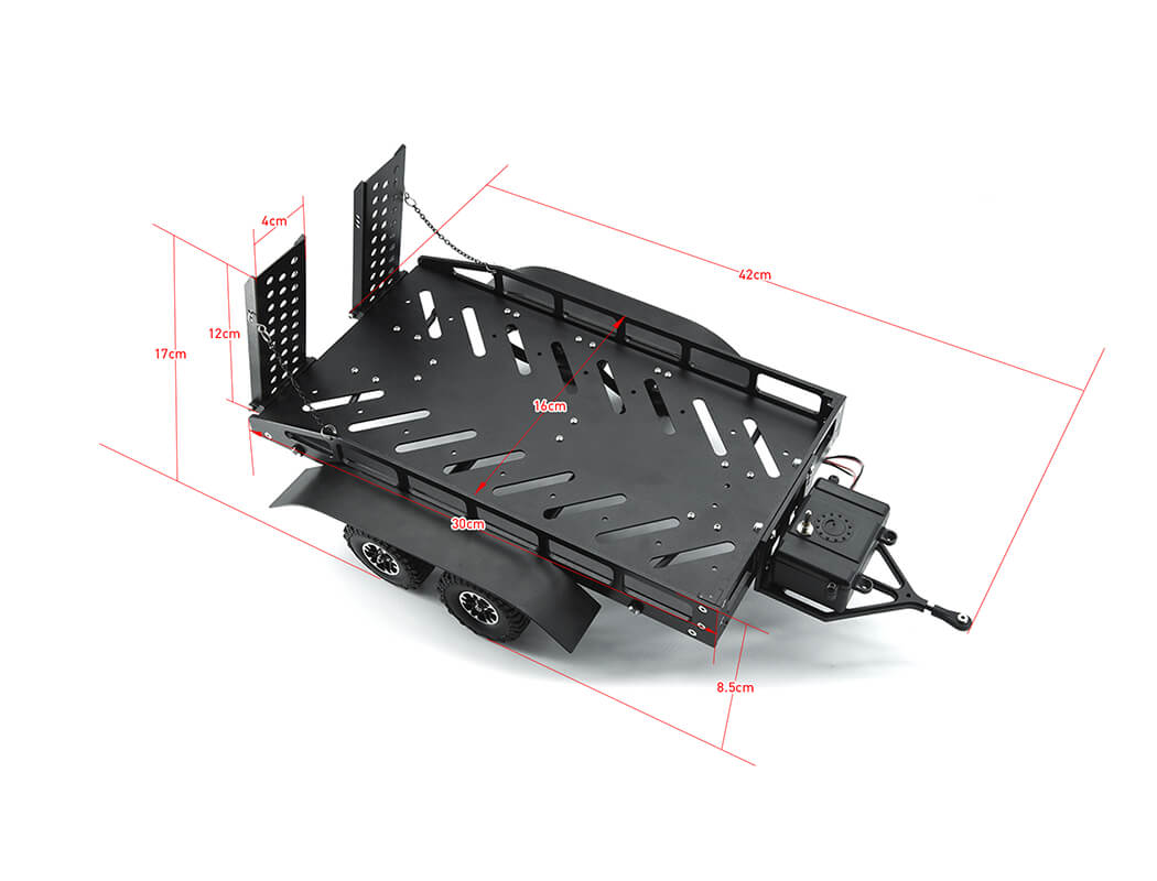 FASTRAX DUAL-AXLE TRAILER W/RAMPS & LEDS (MED 1/12-1/18) - BLACK