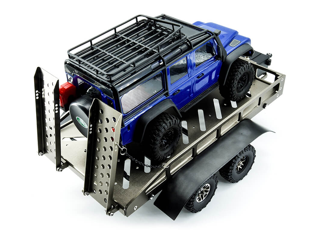 FASTRAX DUAL-AXLE TRAILER W/RAMPS & LEDS (MED 1/12-1/18) - TITANIUM