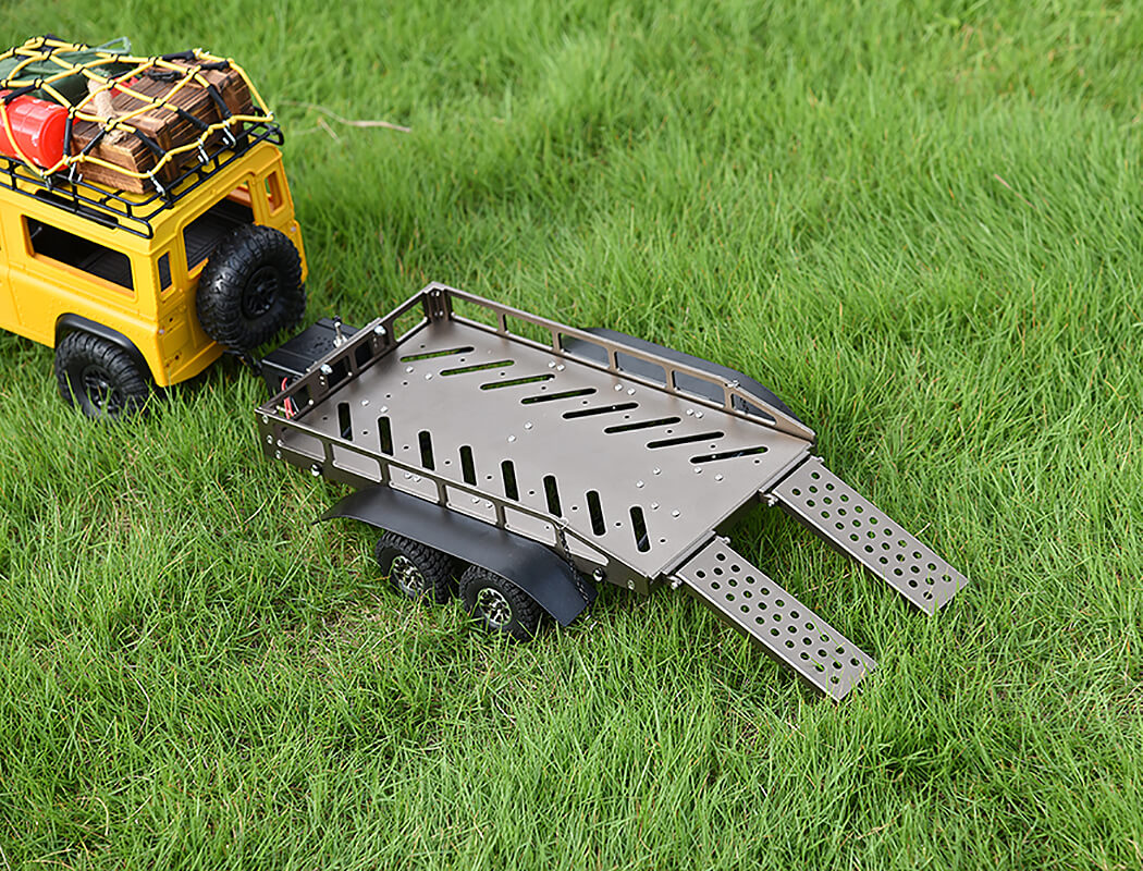 FASTRAX DUAL-AXLE TRAILER W/RAMPS & LEDS (MED 1/12-1/18) - TITANIUM