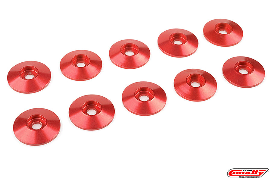 CORALLY ALUMINIUM WASHER FOR M4 FLAT HEAD SCREWS OD=10MM RED (10PCS)