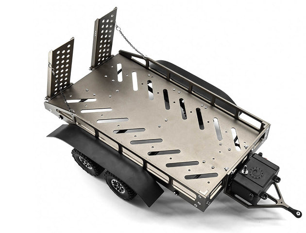 FASTRAX DUAL-AXLE TRAILER W/RAMPS & LEDS (MED 1/12-1/18) - TITANIUM