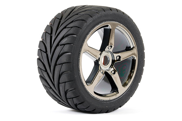 FASTRAX 1/8 TRUGGY EAGLE MTD 5-SPOKE BK CHROME 0 OFFSET(PR)