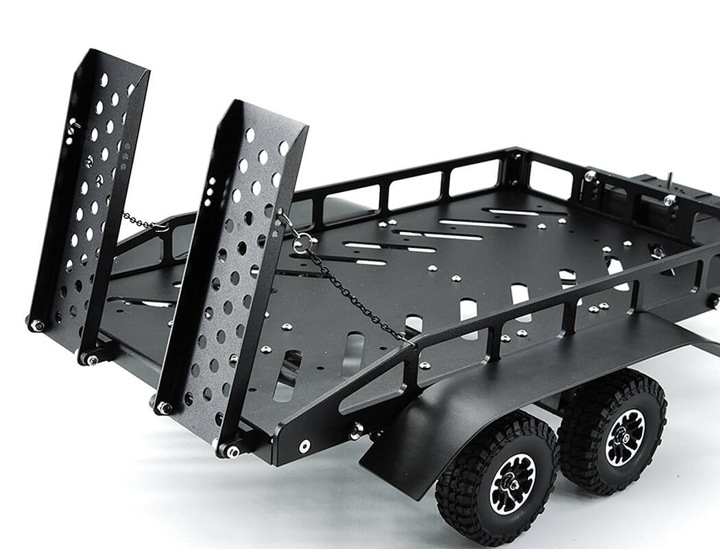 FASTRAX DUAL-AXLE TRAILER W/RAMPS & LEDS (MED 1/12-1/18) - BLACK