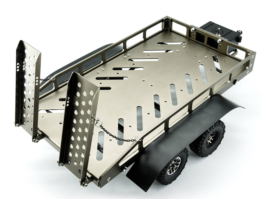 FASTRAX DUAL-AXLE TRAILER W/RAMPS & LEDS (MED 1/12-1/18) - TITANIUM